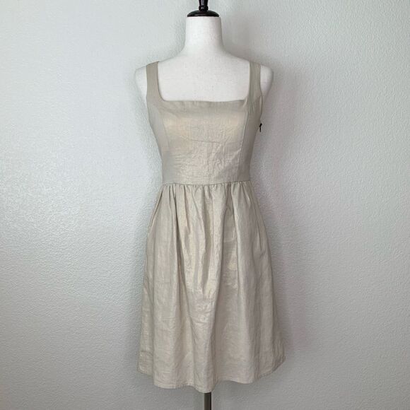Judith March Linen Blend Square neck Bow Back Metallic Dress - Picture 1 of 13